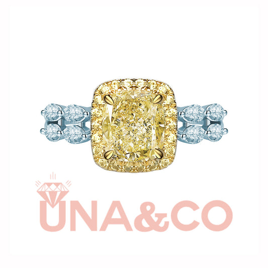 Yellow Gems Cushion Ring for Lady