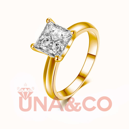 18K Yellow Gold Princess Square-shaped Moissanite Ring