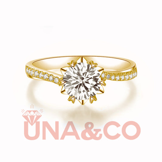 18K Yellow Gold Twisting Ring Arms Snowflake Moissanite Ring