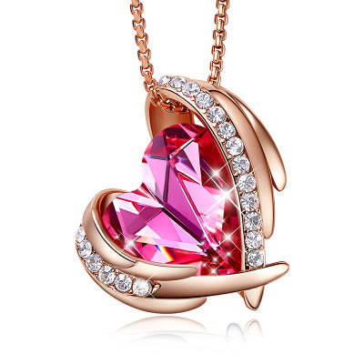 Pink Angel Heart Necklace