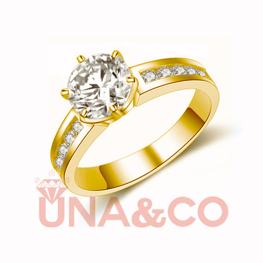 18K Yellow Gold Special Design Six Prong Moissanite Ring