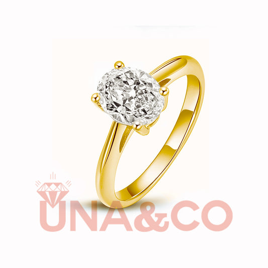 18K Yellow Gold Classic 2CT Four Prong Oval Moissanite Ring