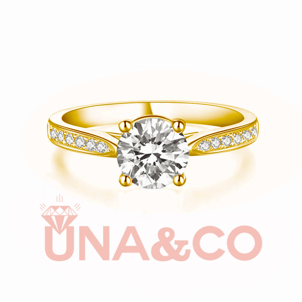 18K Yellow Gold Four Prong Luxury Moissanite Ring