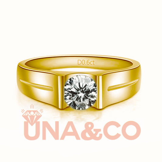 18K Yellow Gold Simple Engagement Moissanite Ring for men