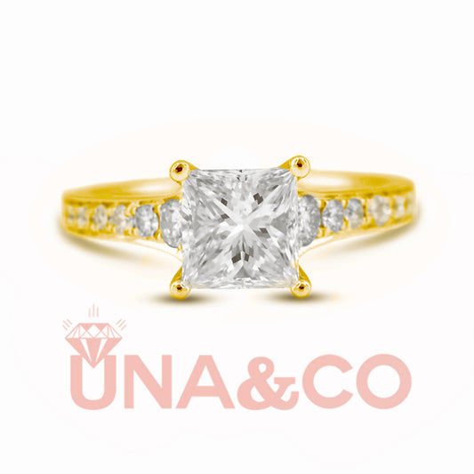 18K Yellow Gold Princess Cut Solitaire Moissanite Ring