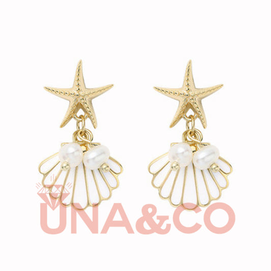 Unique Starfish Scallop Pearl Earrings