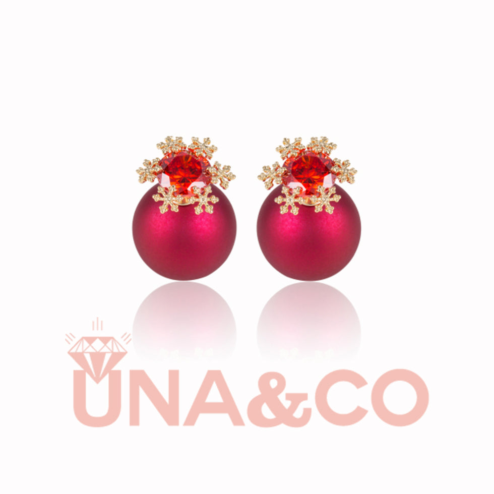 Christmas Snow Red Ball Detachable Earrings