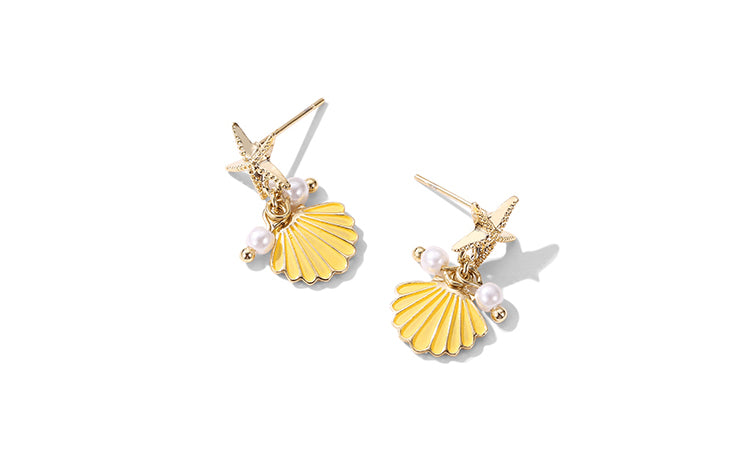 Unique Starfish Scallop Pearl Earrings