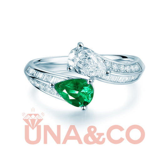 "Me and You" romantic emerald & blue gemstone ring