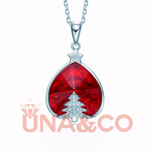 Romantic Christmas Tree Red Crystal Necklace