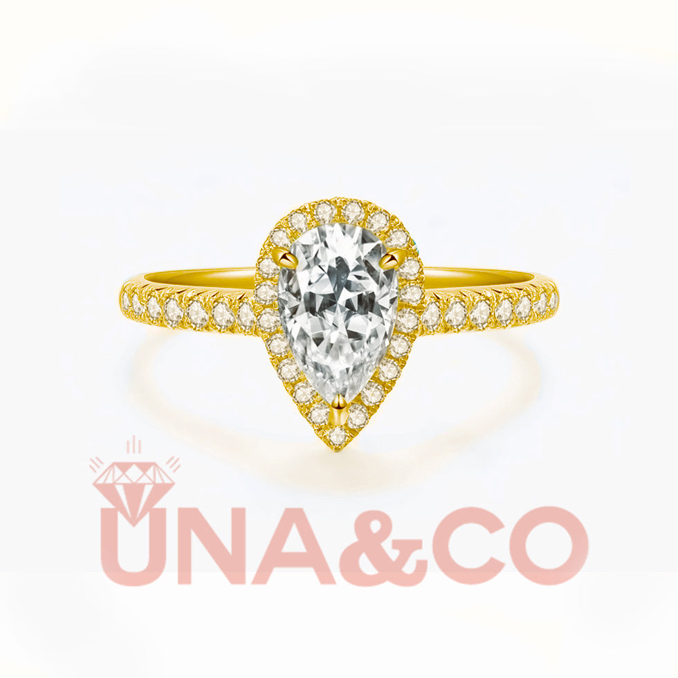 18K Yellow Gold Pear Cut Romantic 3Carats Moissanite Ring