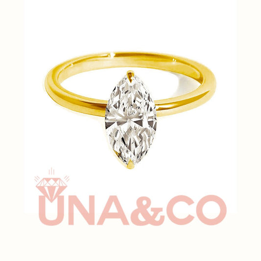 18K Yellow Gold Marquise Shaped Moissanite Engagement Ring